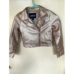 Limited Too  Kids Girls Moto Faux Leather Jacket Pink Zip Crop Size 7 8